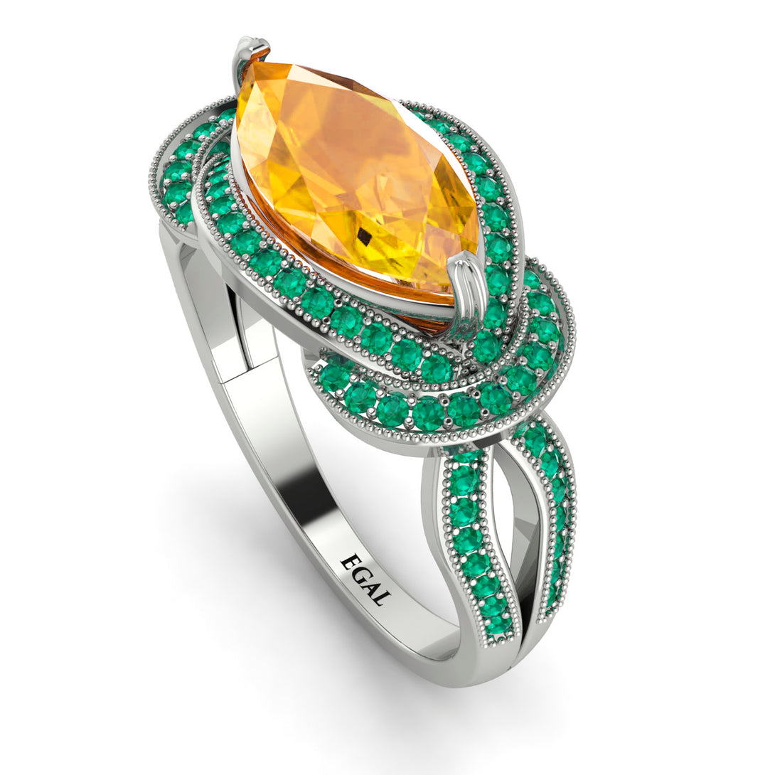 Milgrain Marquise Yellow Diamond Engagement Ring - Marley No. 1006