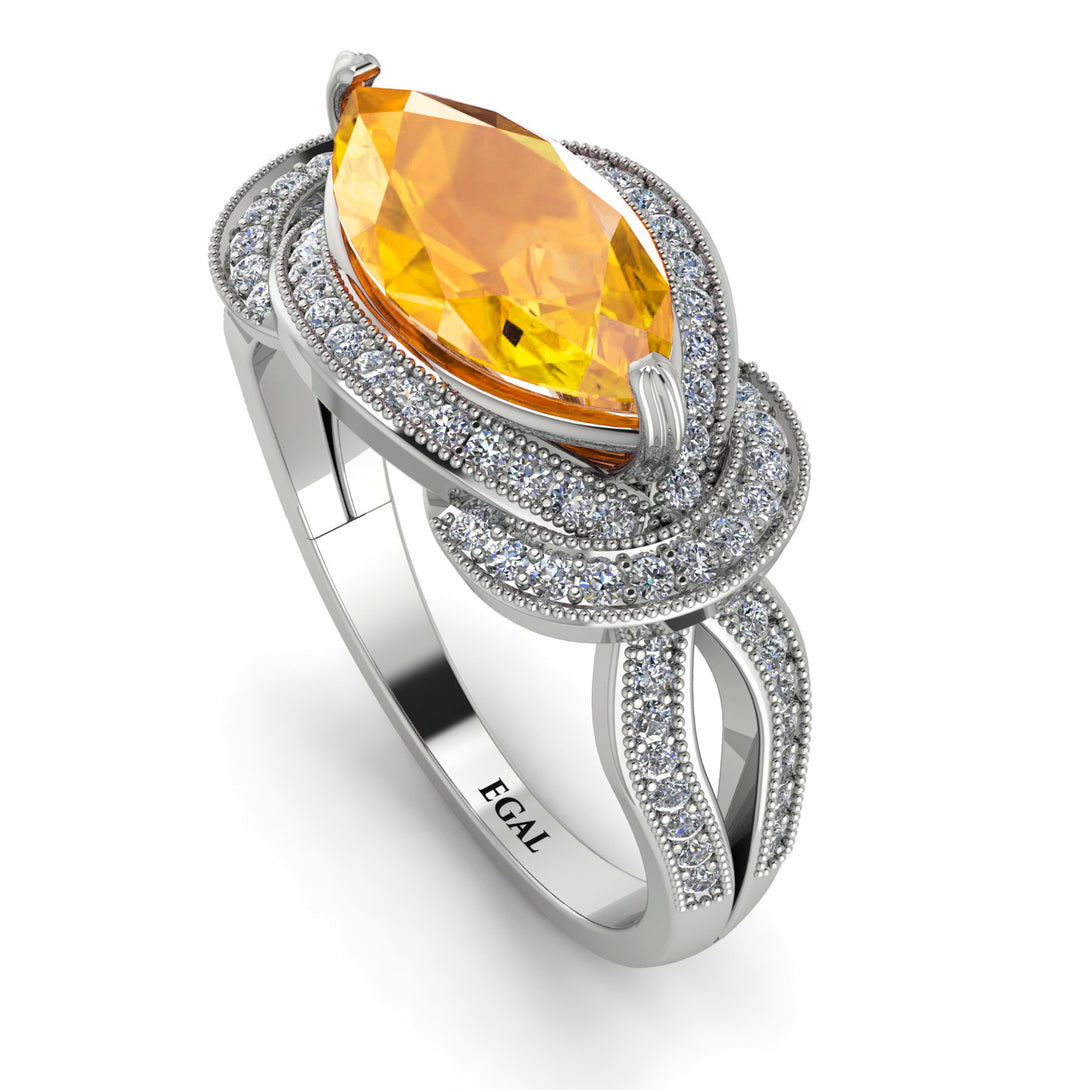 Milgrain Marquise Yellow Diamond Engagement Ring - Marley No. 1003