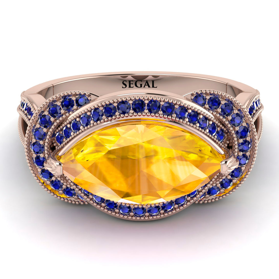 Milgrain Marquise Yellow Diamond Engagement Ring - Marley No. 1014
