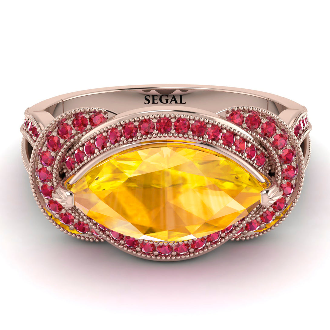 Milgrain Marquise Yellow Diamond Engagement Ring - Marley No. 1011