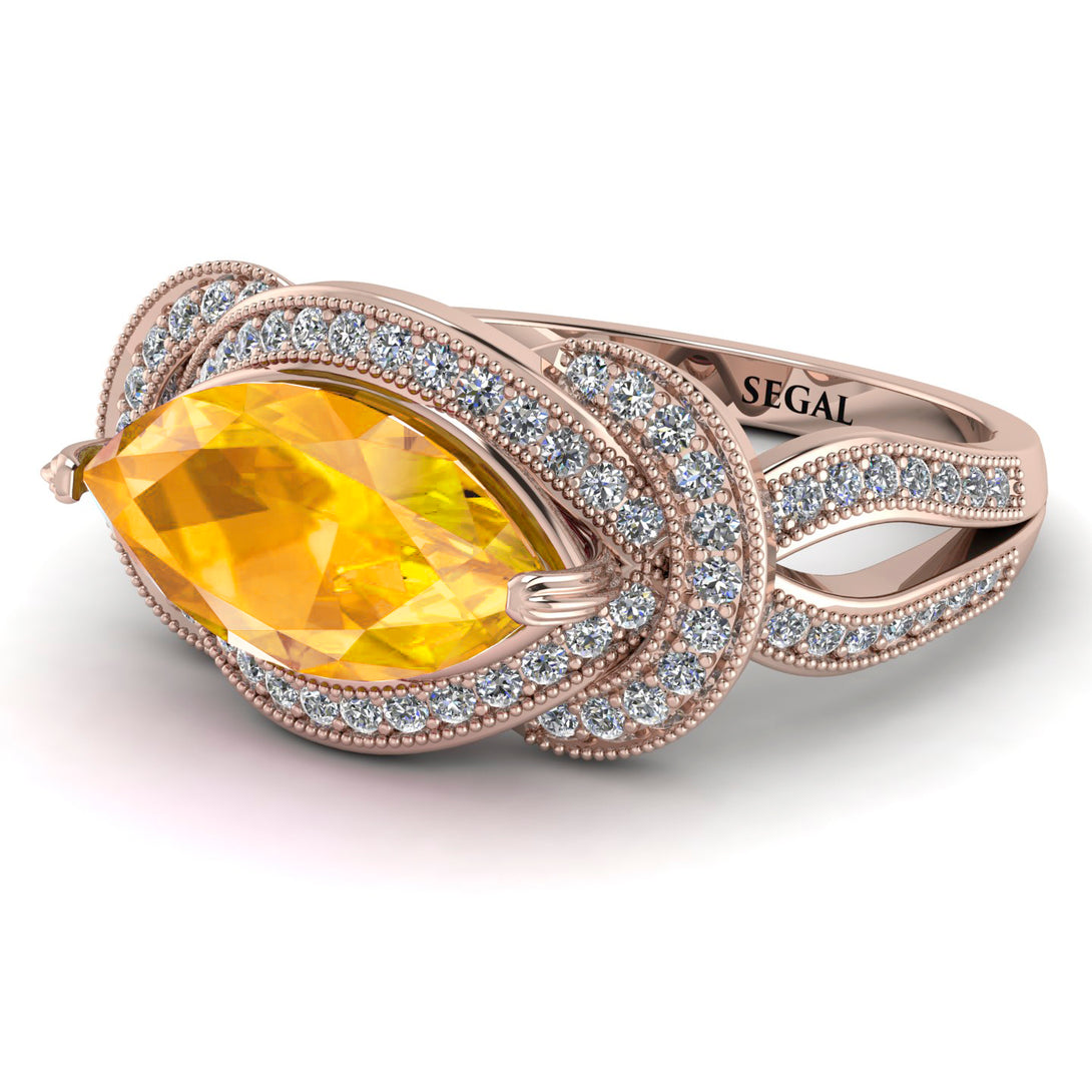 Milgrain Marquise Yellow Diamond Engagement Ring - Marley No. 1002