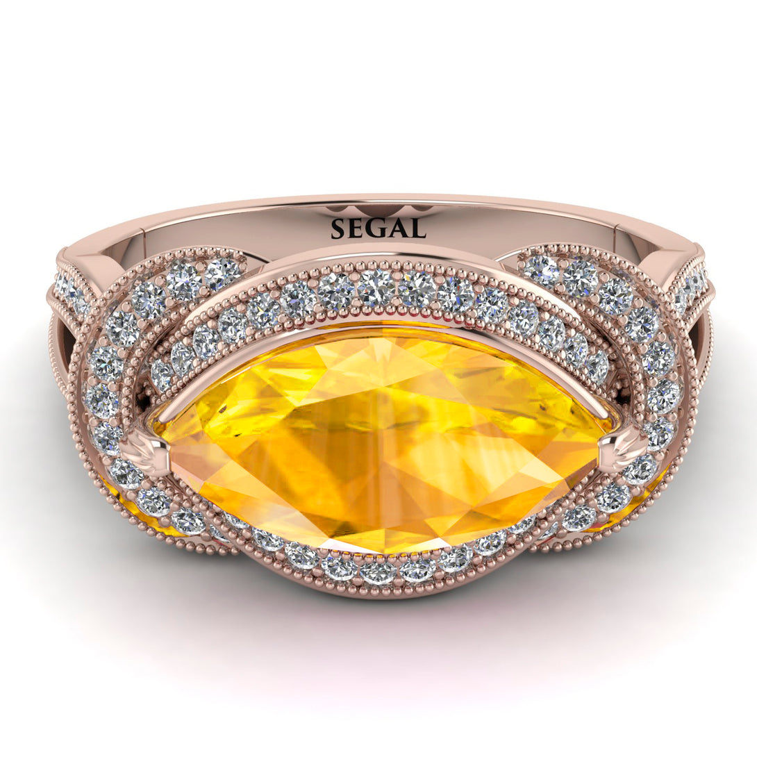 Milgrain Marquise Yellow Diamond Engagement Ring - Marley No. 1002