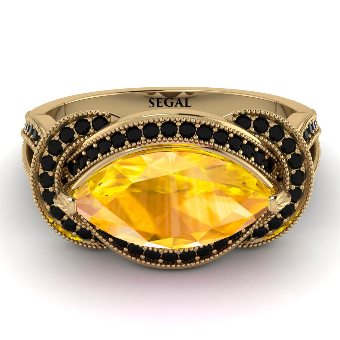 Milgrain Marquise Yellow Diamond Engagement Ring - Marley No. 1007