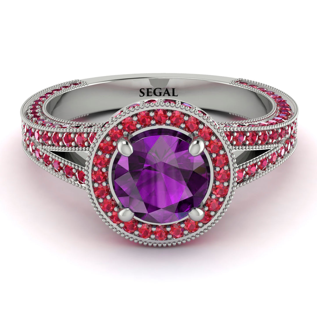 Milgrain Round Amethyst Engagement Ring - Payton No. 312