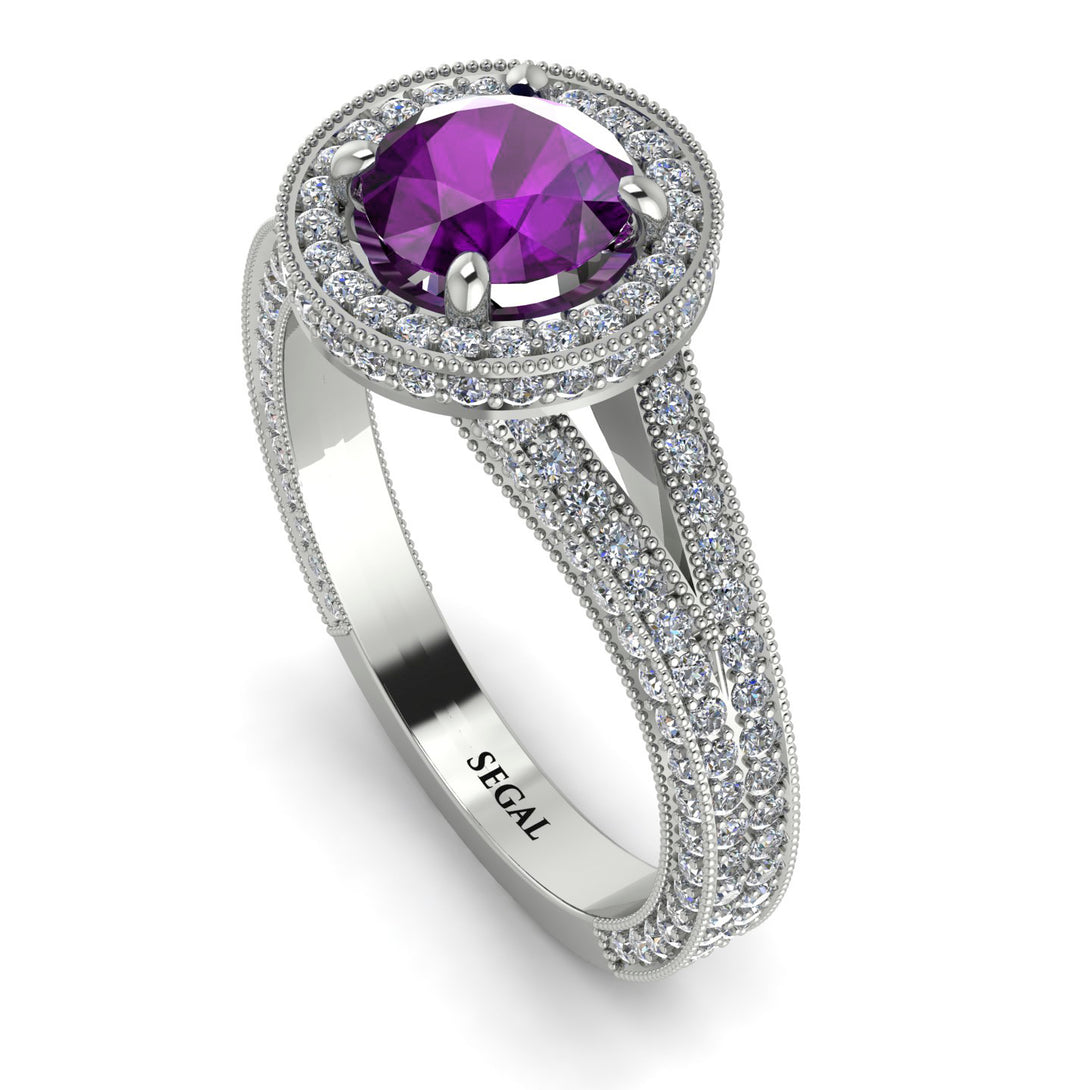 Milgrain Round Amethyst Engagement Ring - Payton No. 303