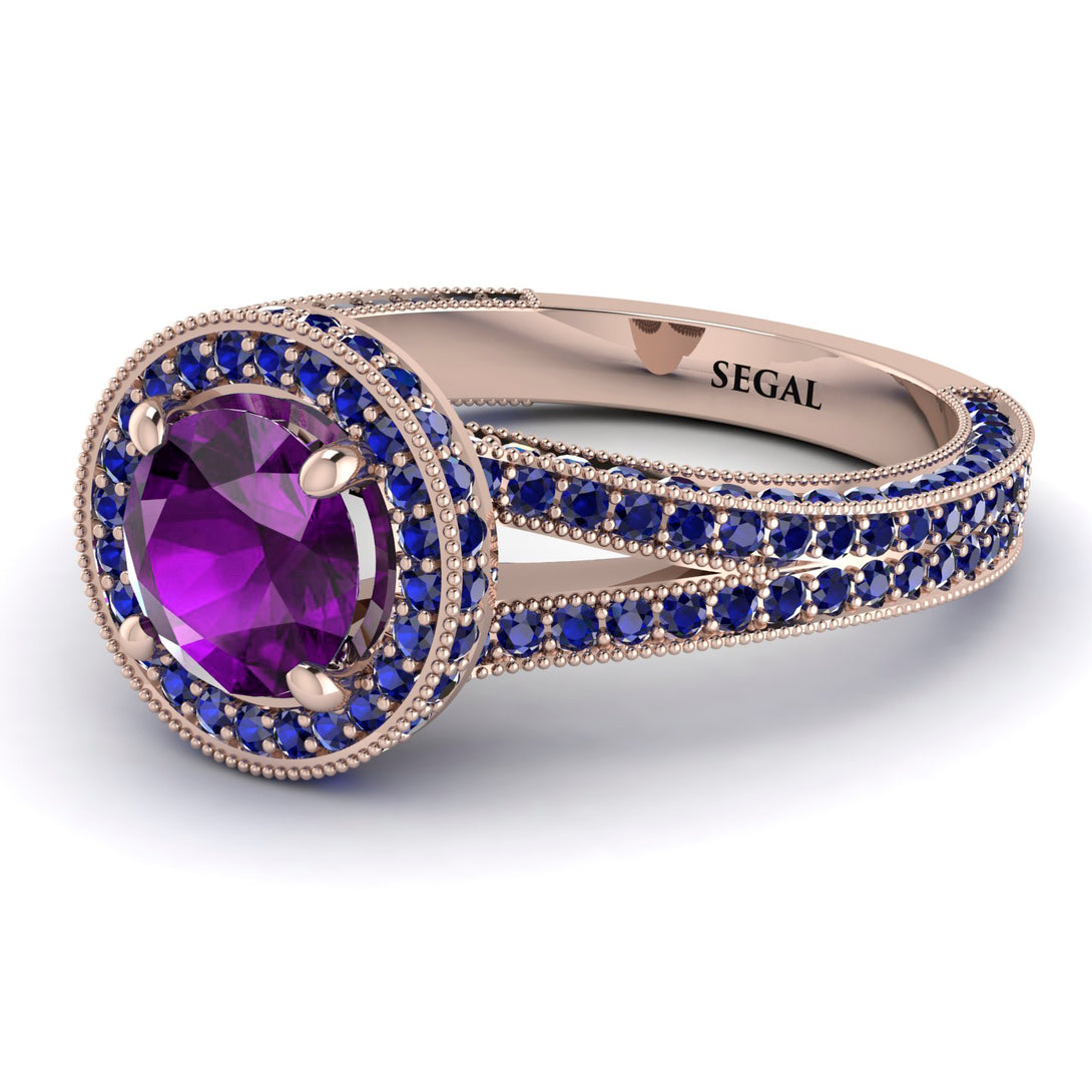 Milgrain Round Amethyst Engagement Ring - Payton No. 314