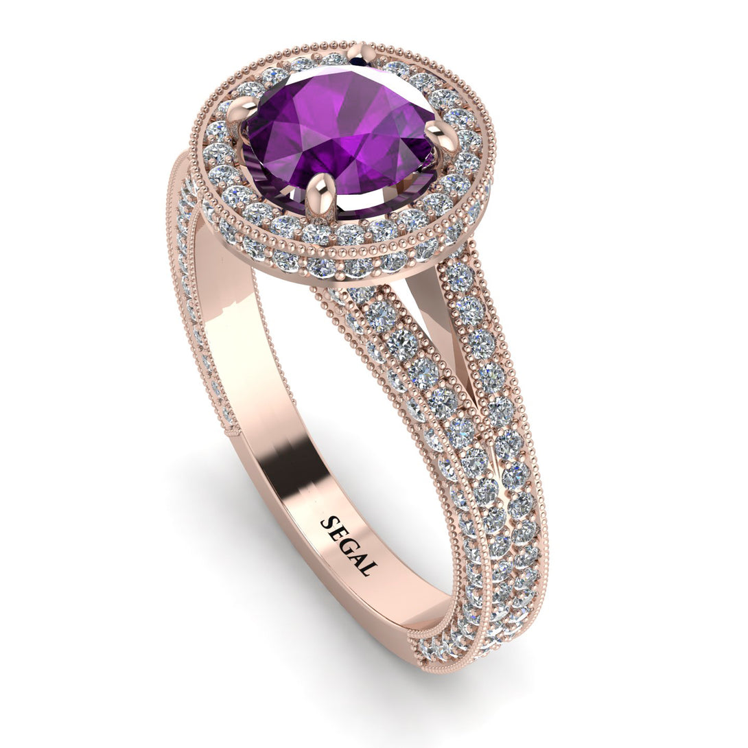 Milgrain Round Amethyst Engagement Ring - Payton No. 302