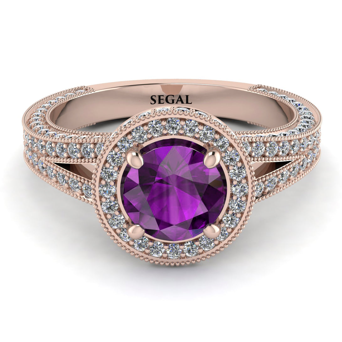 Milgrain Round Amethyst Engagement Ring - Payton No. 302