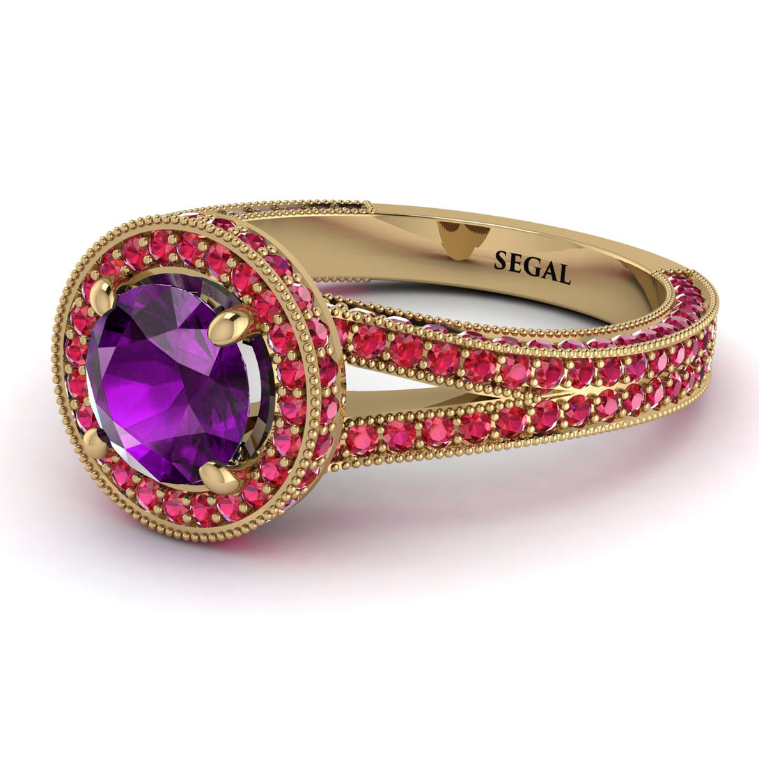 Milgrain Round Amethyst Engagement Ring - Payton No. 310