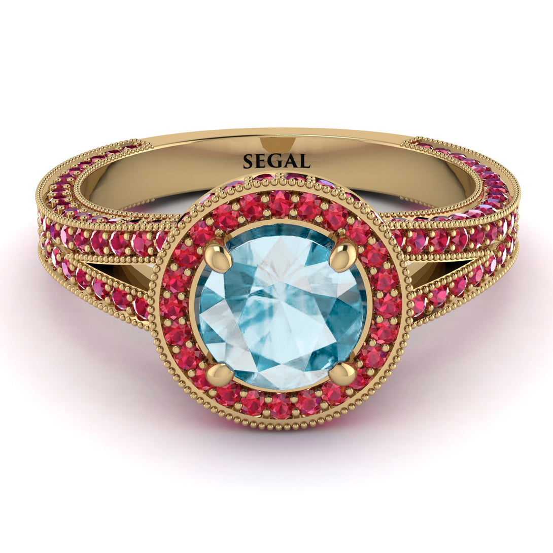 Milgrain Round Aquamarine Engagement Ring - Payton No. 410
