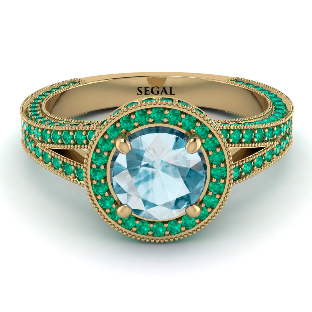 Milgrain Round Aquamarine Engagement Ring - Payton No. 404