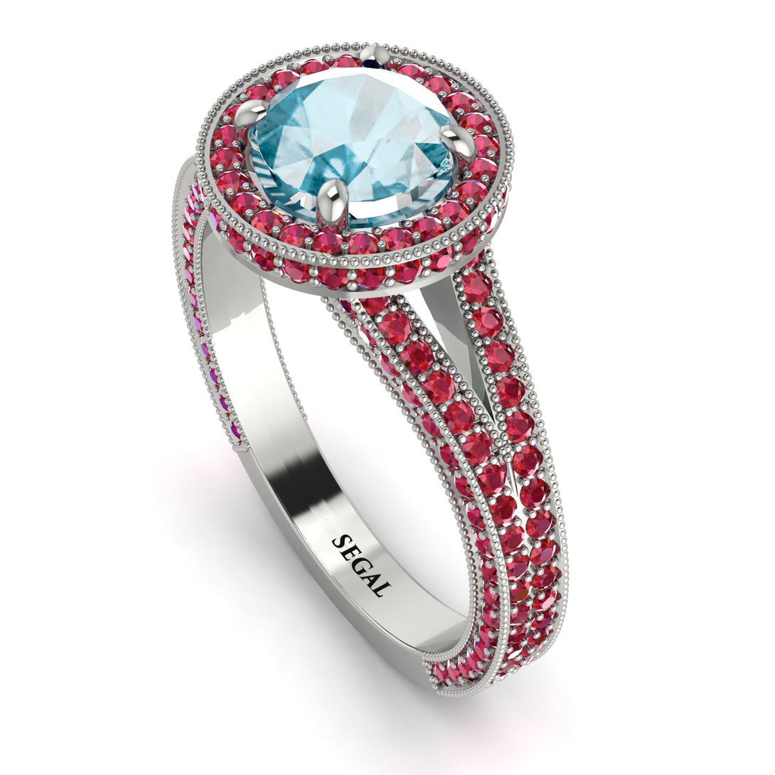 Milgrain Round Aquamarine Engagement Ring - Payton No. 412