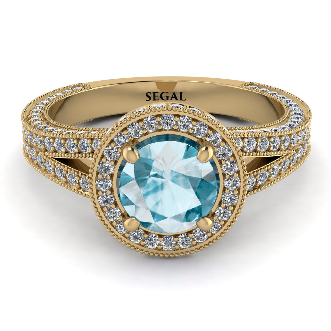 Milgrain Round Aquamarine Engagement Ring - Payton No. 401