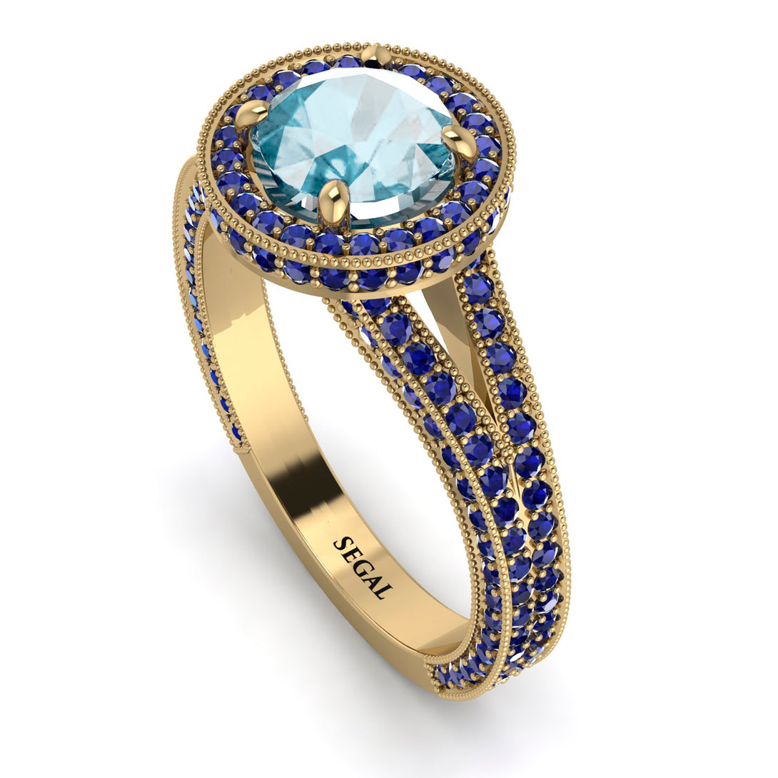 Milgrain Round Aquamarine Engagement Ring - Payton No. 413