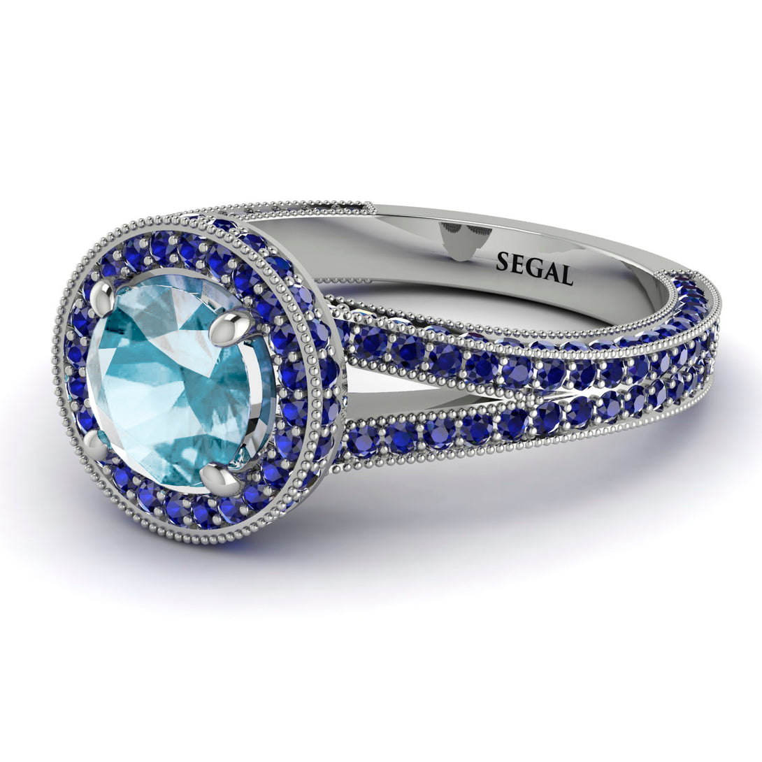 Milgrain Round Aquamarine Engagement Ring - Payton No. 415