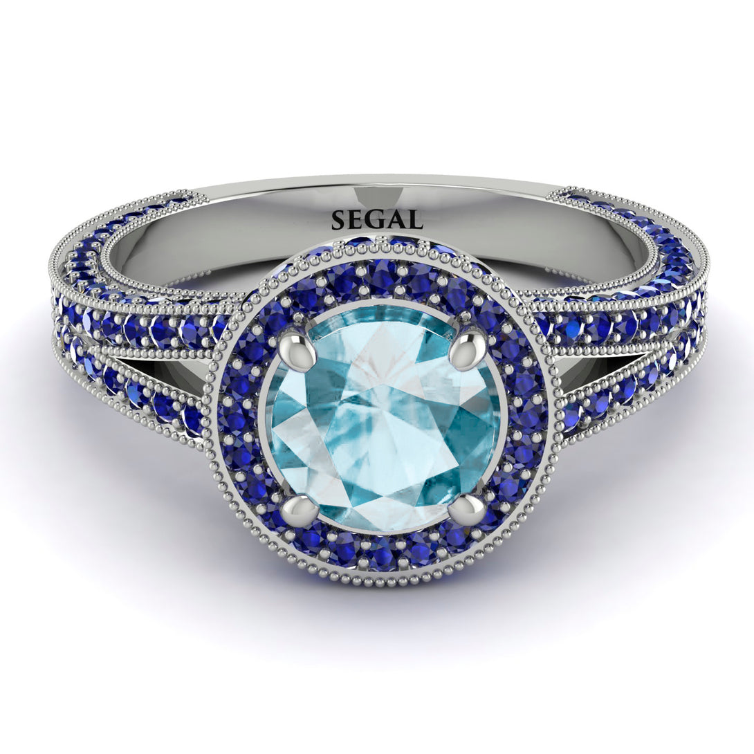 Milgrain Round Aquamarine Engagement Ring - Payton No. 415