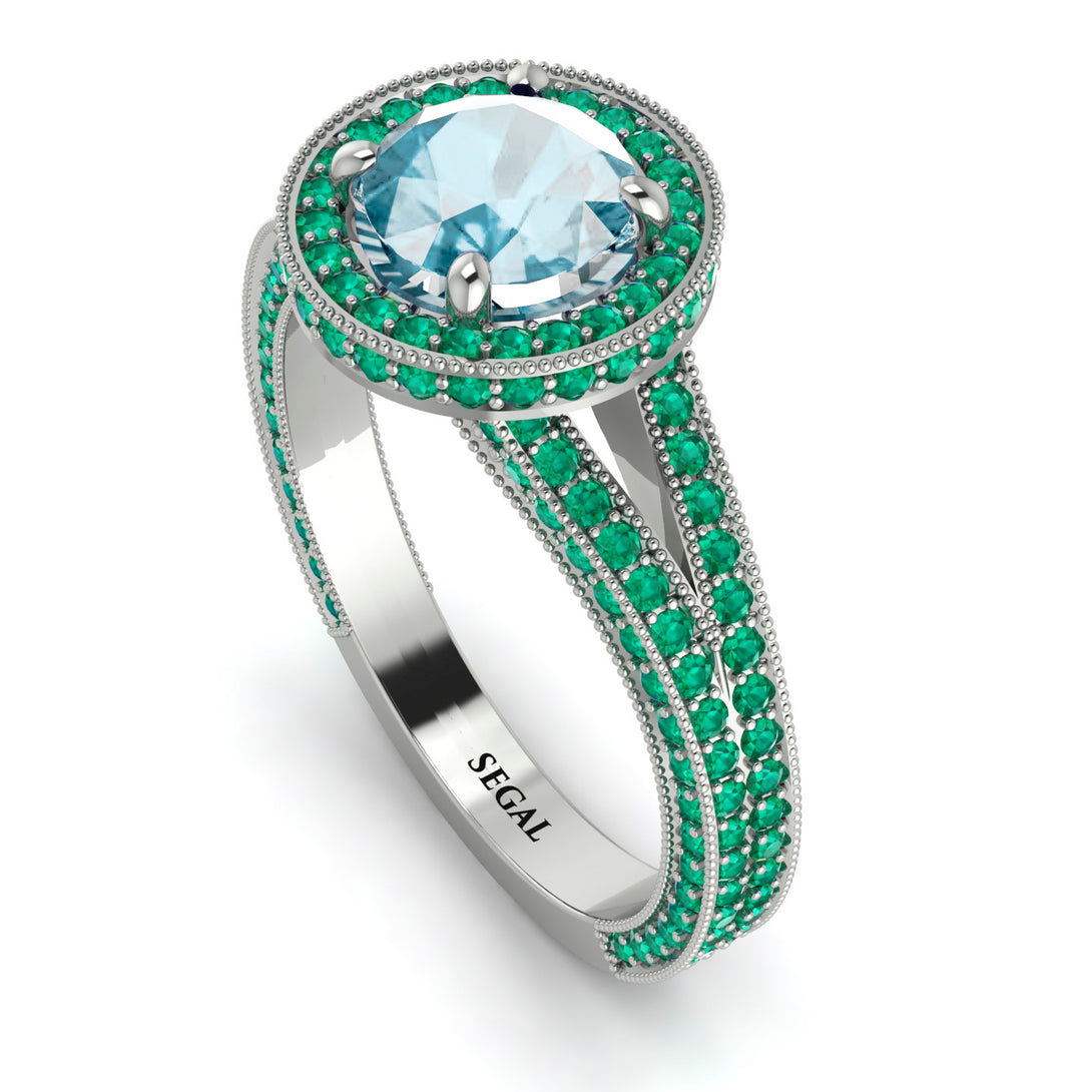 Milgrain Round Aquamarine Engagement Ring - Payton No. 406