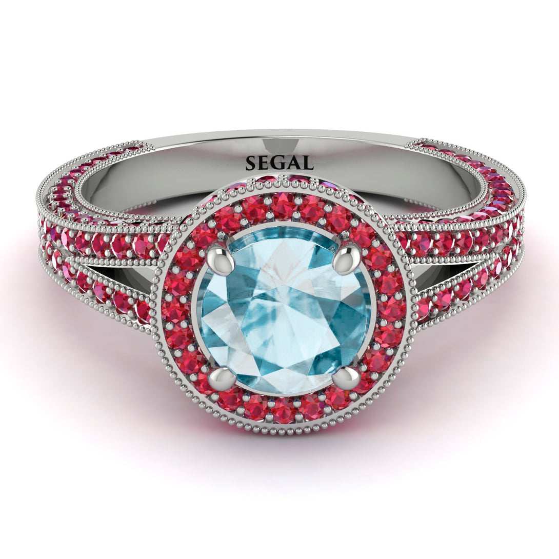 Milgrain Round Aquamarine Engagement Ring - Payton No. 412