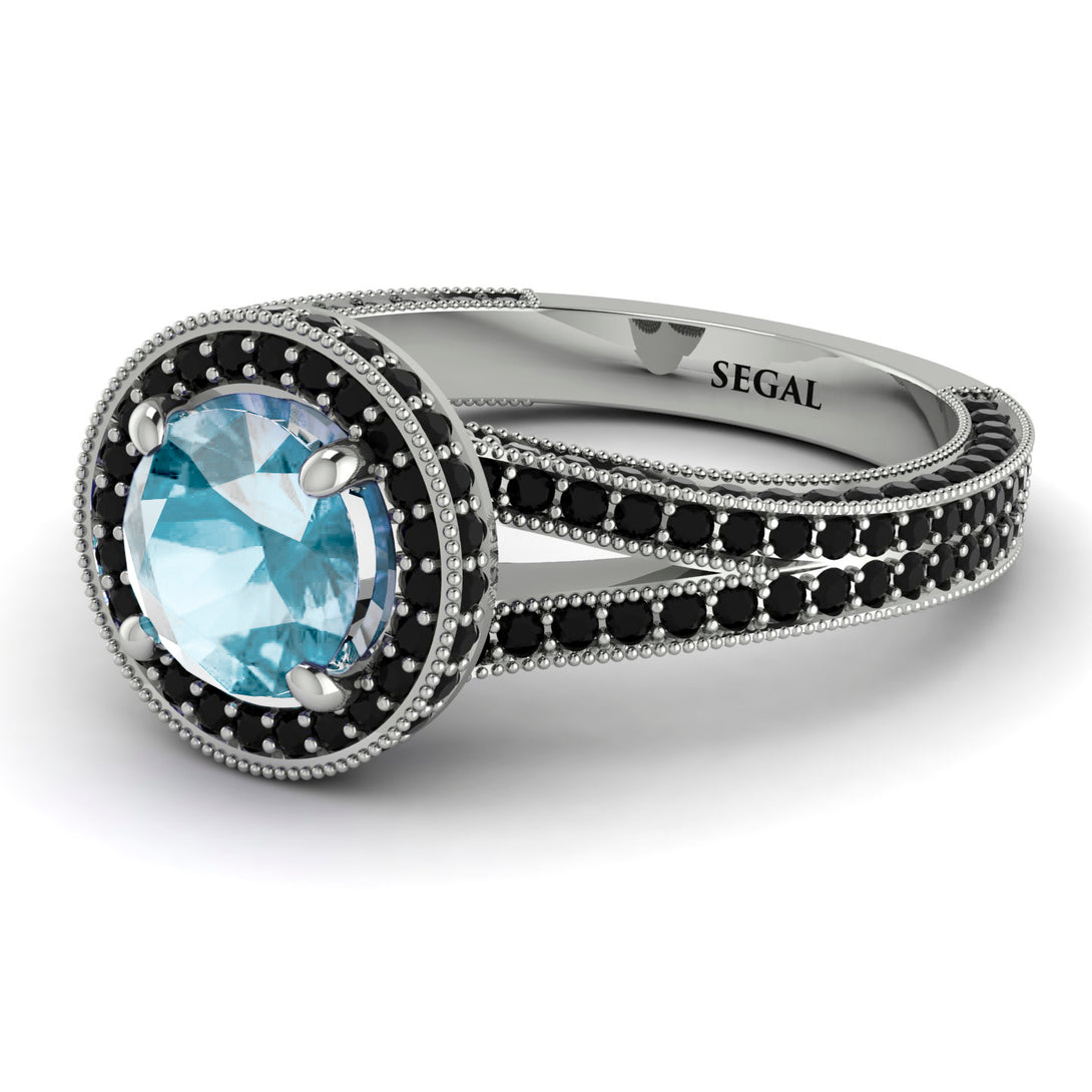 Milgrain Round Aquamarine Engagement Ring - Payton No. 409