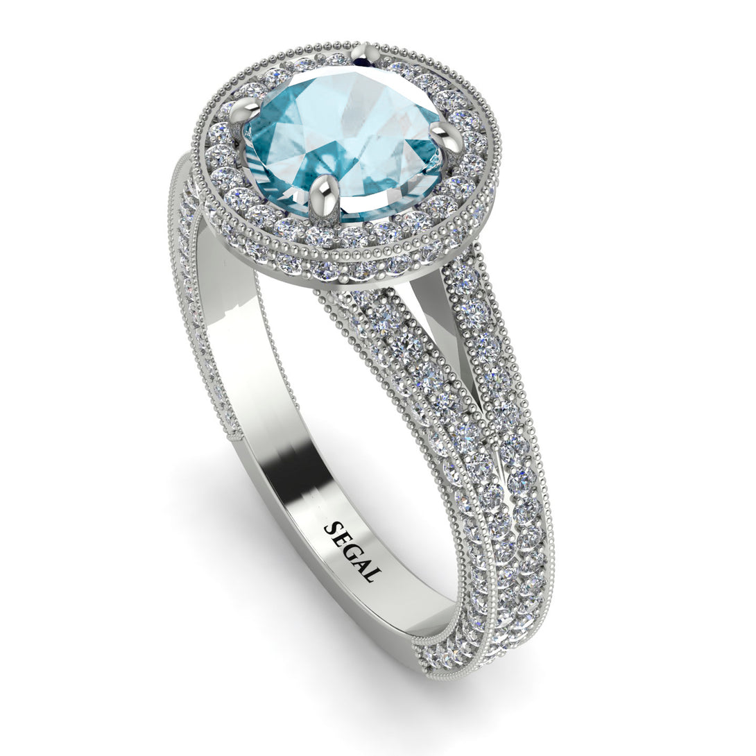 Milgrain Round Aquamarine Engagement Ring - Payton No. 403