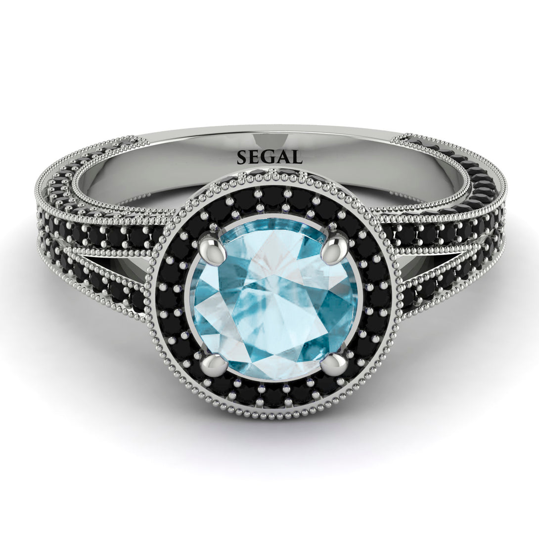 Milgrain Round Aquamarine Engagement Ring - Payton No. 409