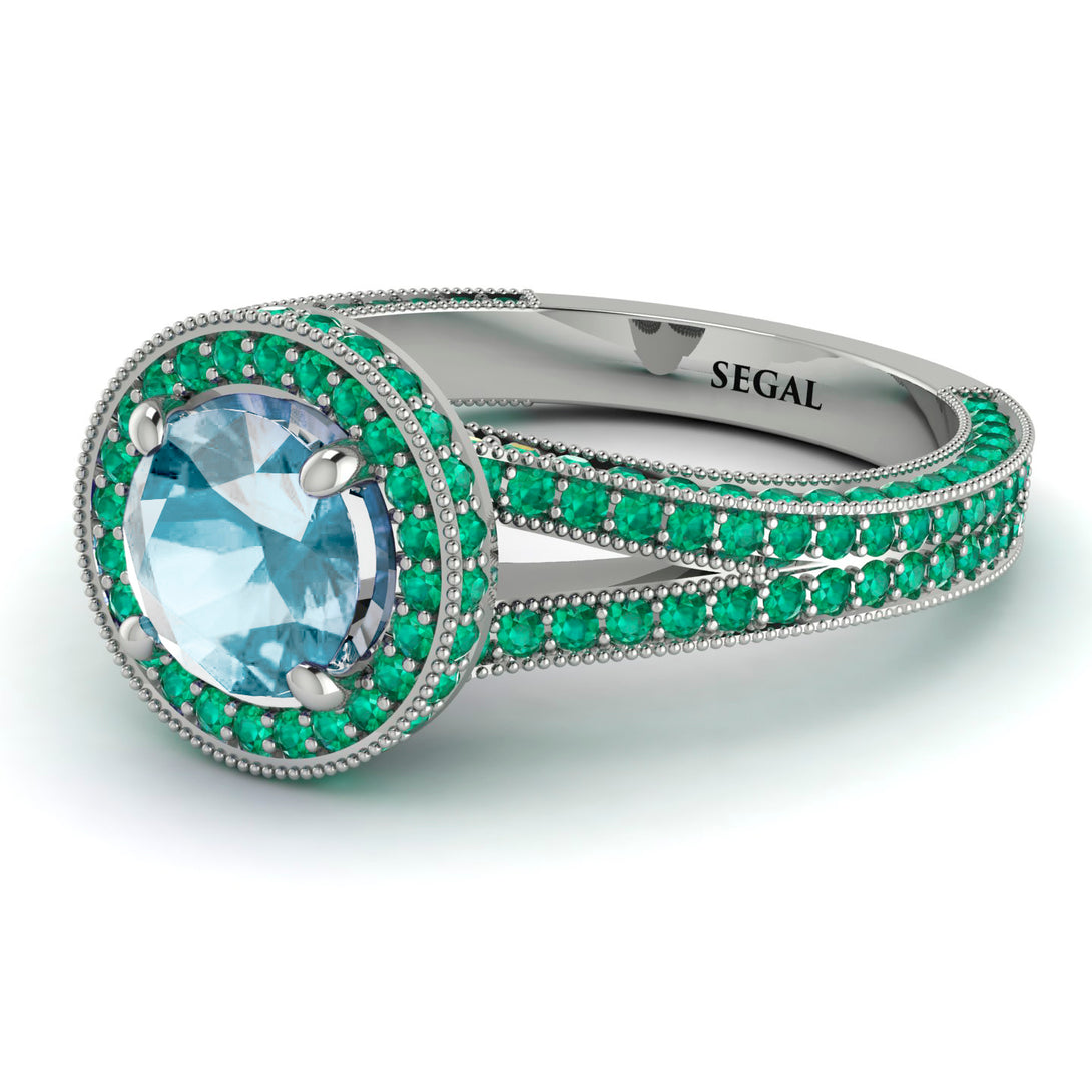 Milgrain Round Aquamarine Engagement Ring - Payton No. 406