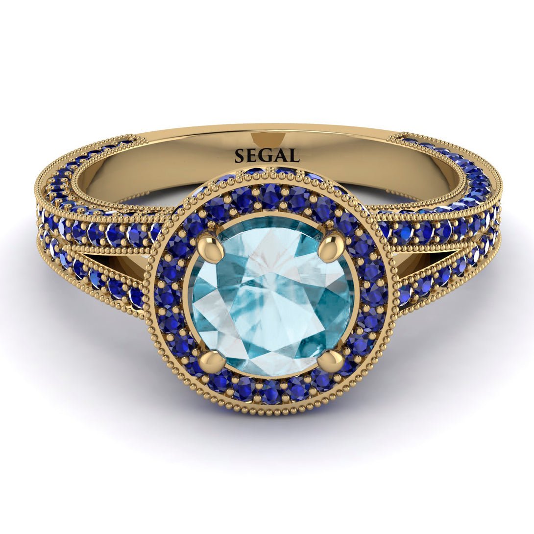 Milgrain Round Aquamarine Engagement Ring - Payton No. 413