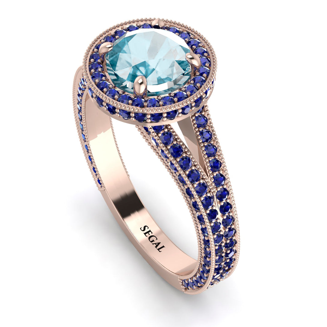 Milgrain Round Aquamarine Engagement Ring - Payton No. 414