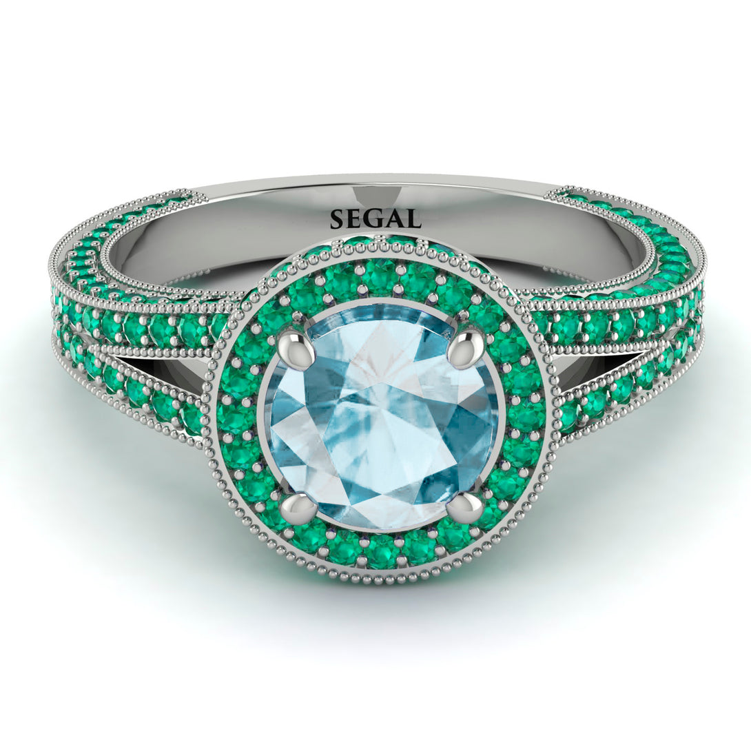 Milgrain Round Aquamarine Engagement Ring - Payton No. 406