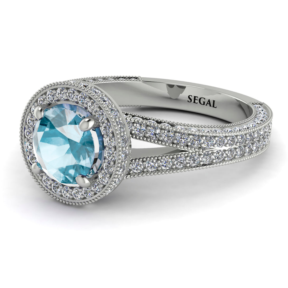 Milgrain Round Aquamarine Engagement Ring - Payton No. 403