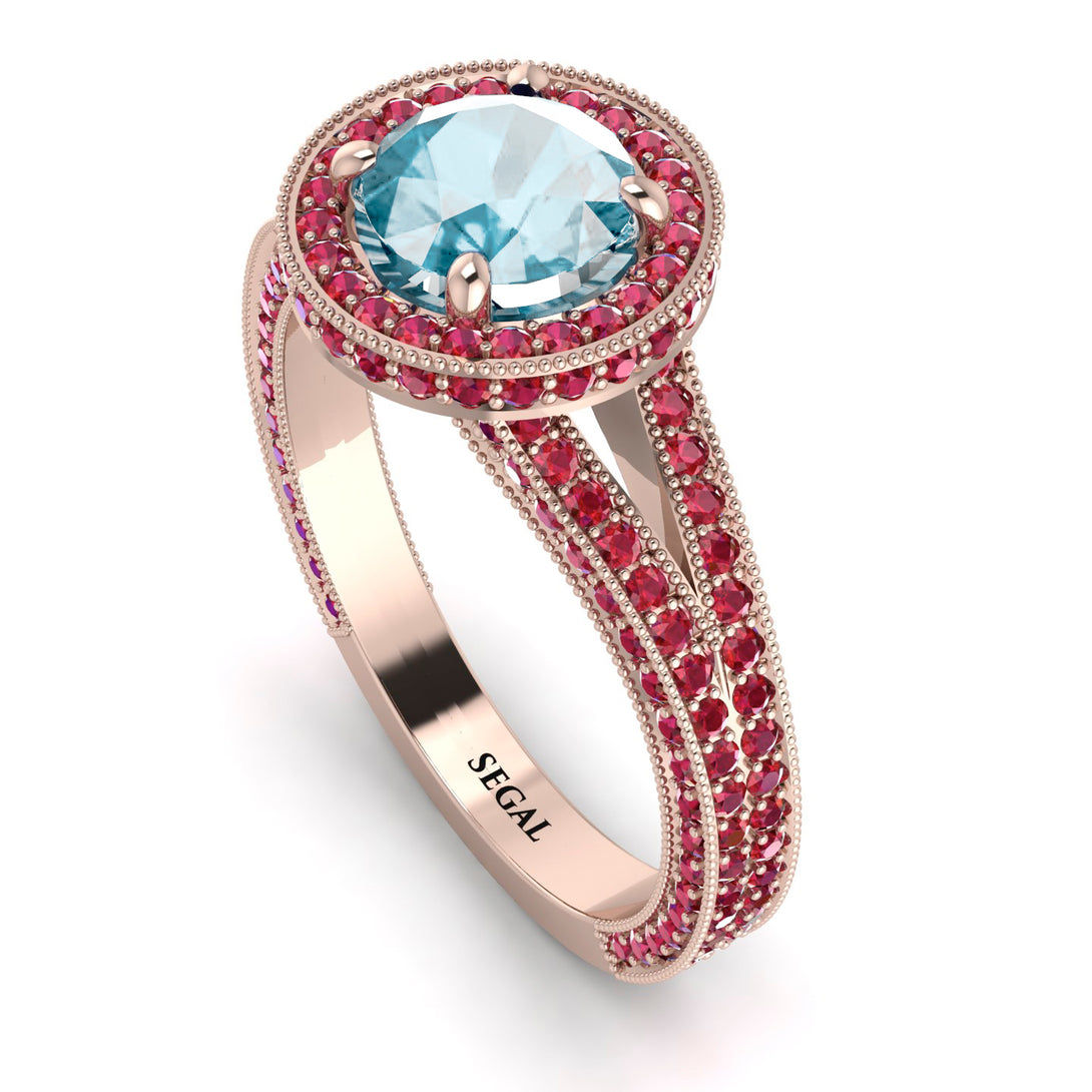 Milgrain Round Aquamarine Engagement Ring - Payton No. 411