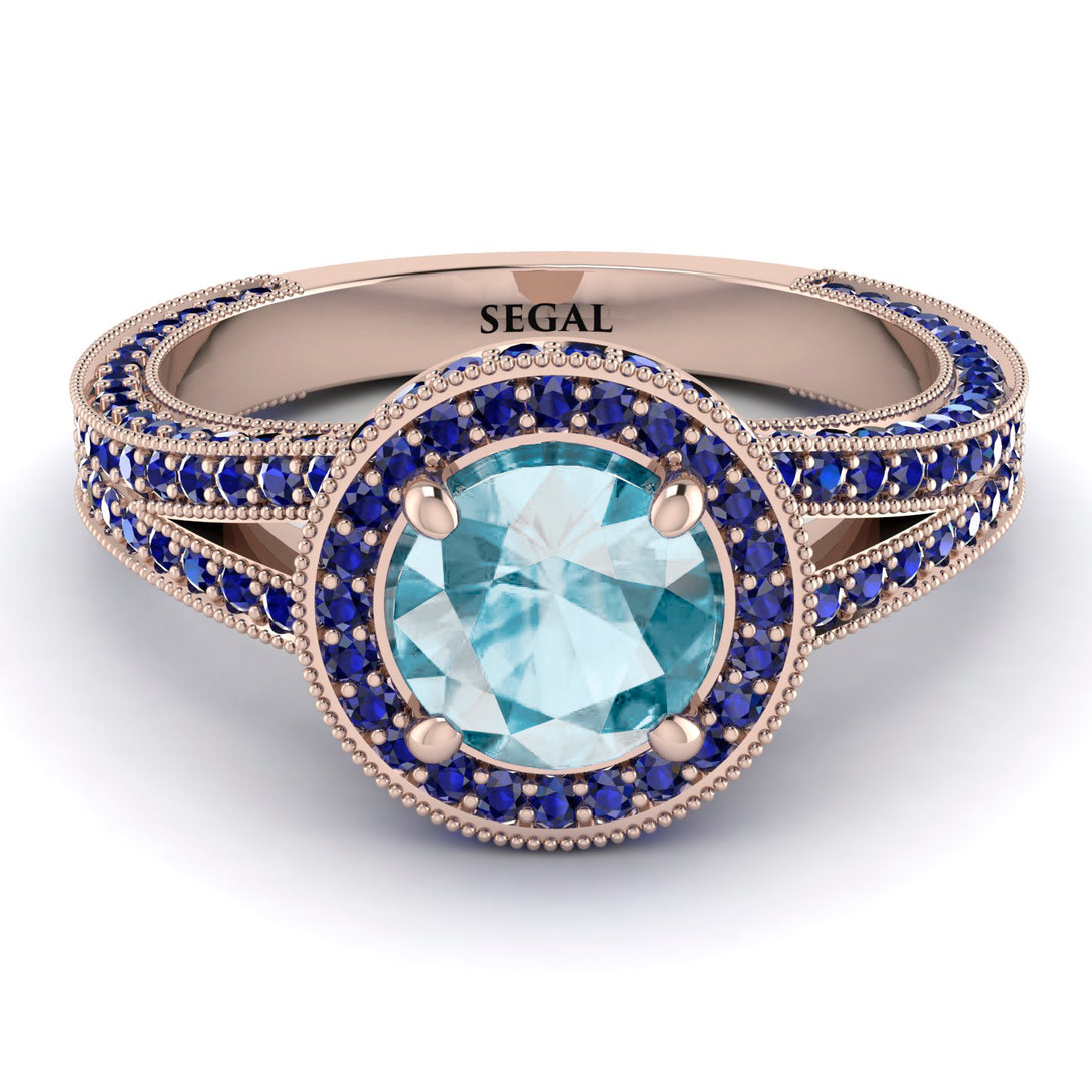Milgrain Round Aquamarine Engagement Ring - Payton No. 414