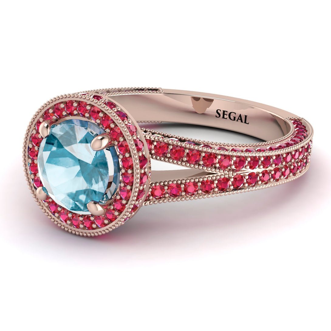 Milgrain Round Aquamarine Engagement Ring - Payton No. 411