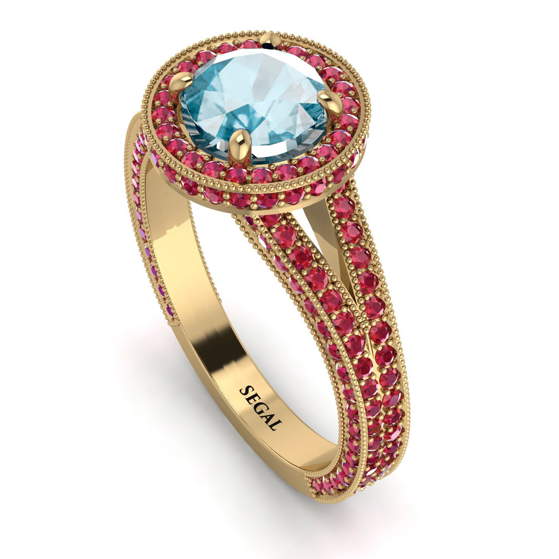 Milgrain Round Aquamarine Engagement Ring - Payton No. 410