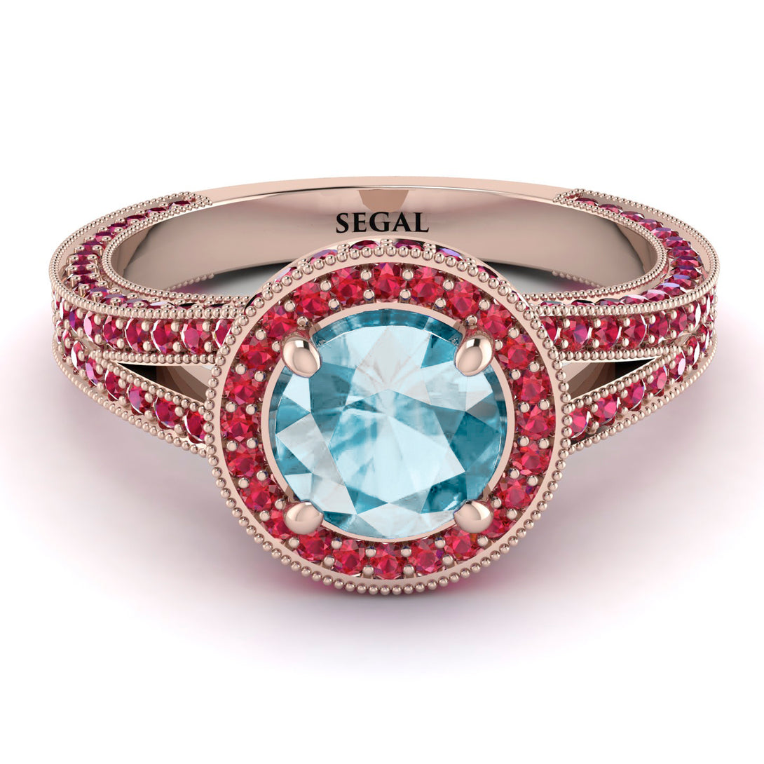 Milgrain Round Aquamarine Engagement Ring - Payton No. 411