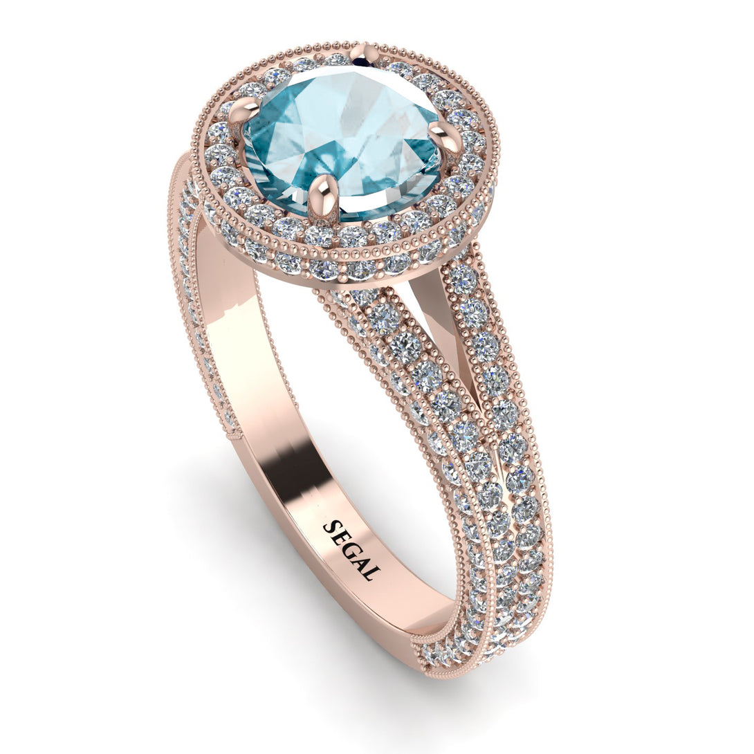 Milgrain Round Aquamarine Engagement Ring - Payton No. 402
