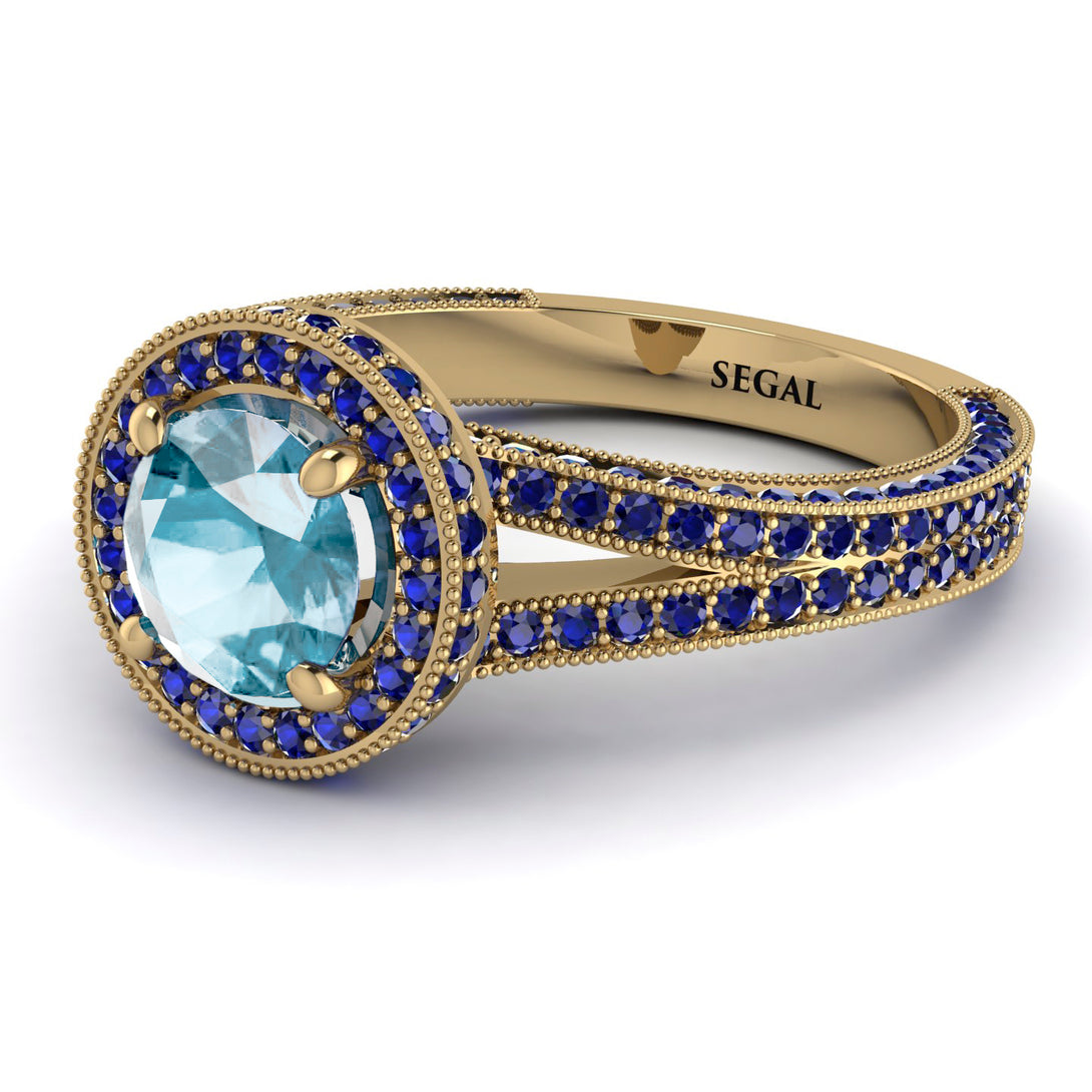 Milgrain Round Aquamarine Engagement Ring - Payton No. 413