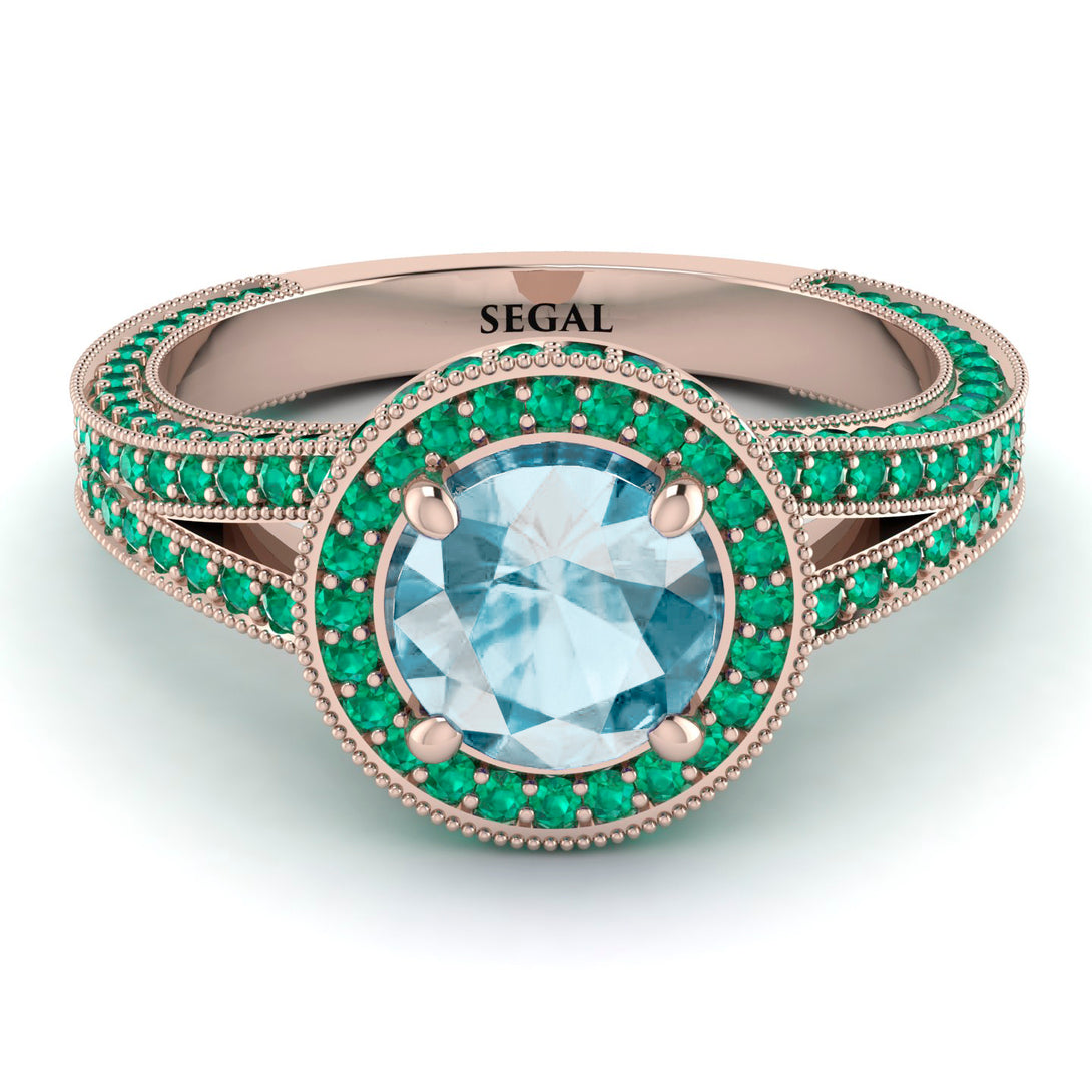 Milgrain Round Aquamarine Engagement Ring - Payton No. 405