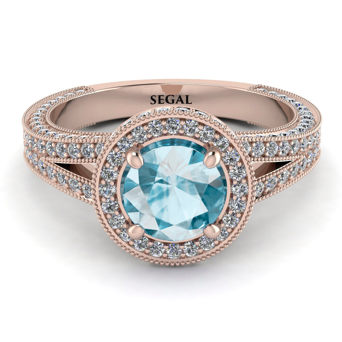 Milgrain Round Aquamarine Engagement Ring - Payton No. 402