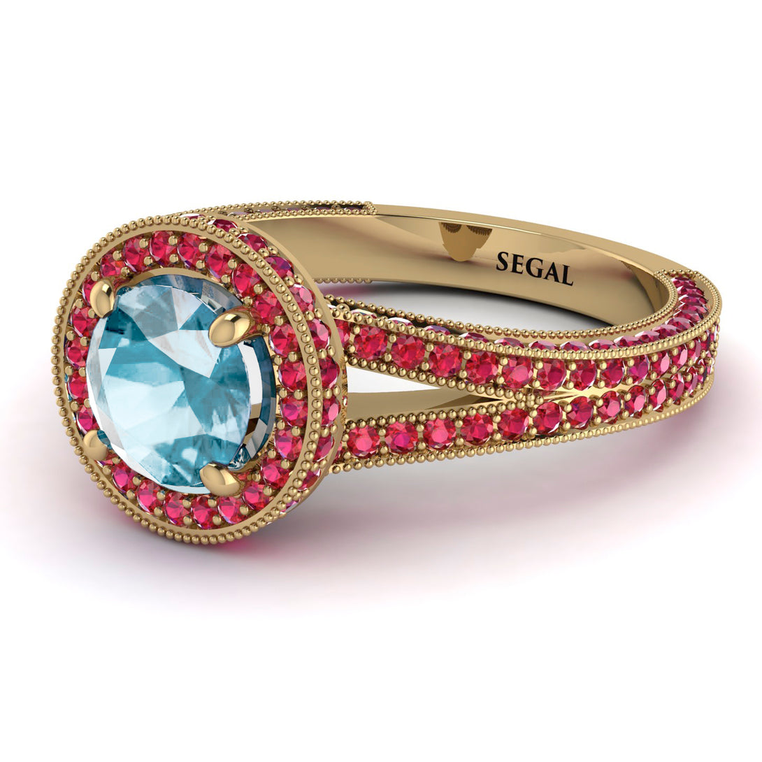 Milgrain Round Aquamarine Engagement Ring - Payton No. 410