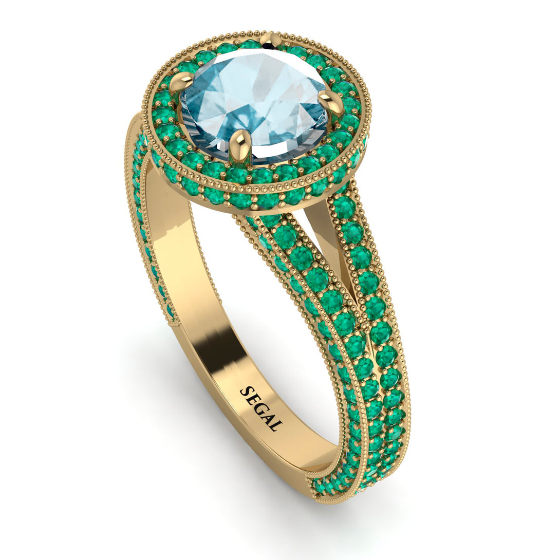 Milgrain Round Aquamarine Engagement Ring - Payton No. 404