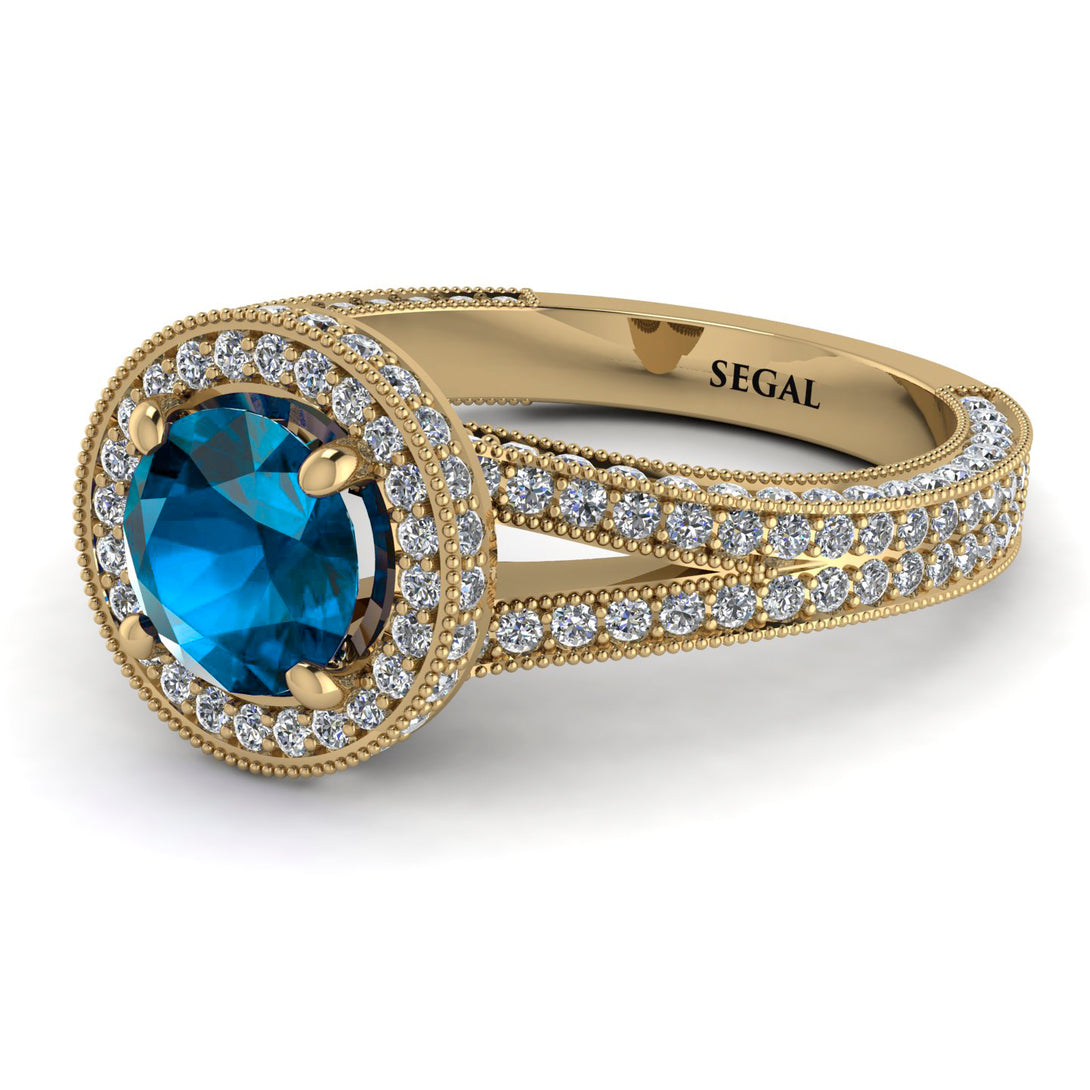 Milgrain Round Blue Topaz Engagement Ring - Payton No. 501
