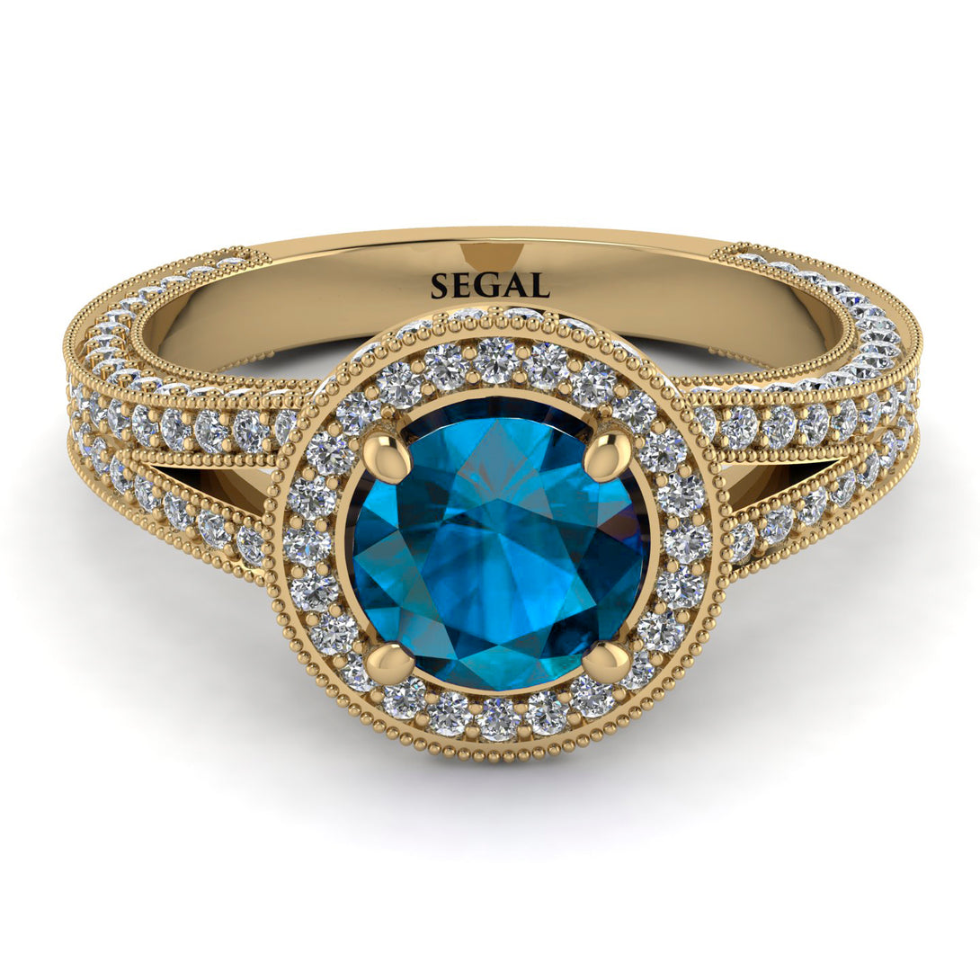 Milgrain Round Blue Topaz Engagement Ring - Payton No. 501