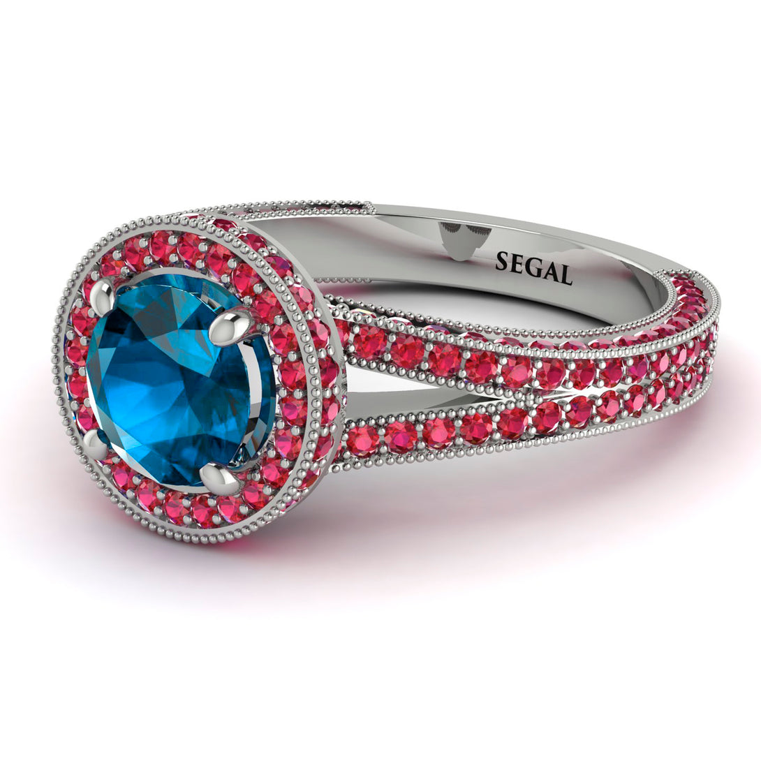 Milgrain Round Blue Topaz Engagement Ring - Payton No. 512
