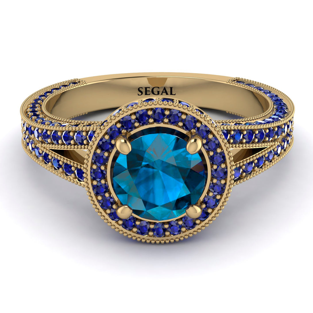 Milgrain Round Blue Topaz Engagement Ring - Payton No. 513