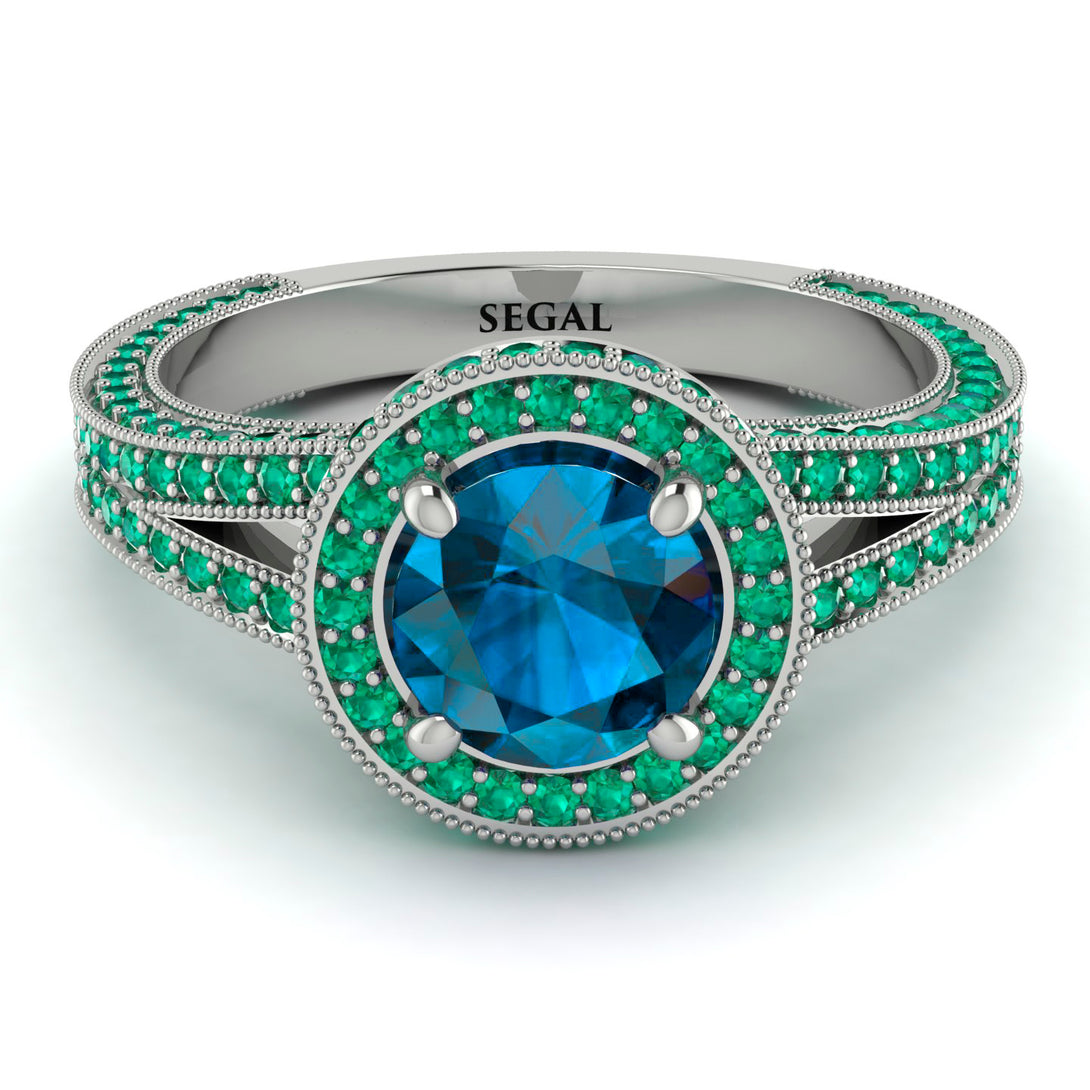 Milgrain Round Blue Topaz Engagement Ring - Payton No. 506