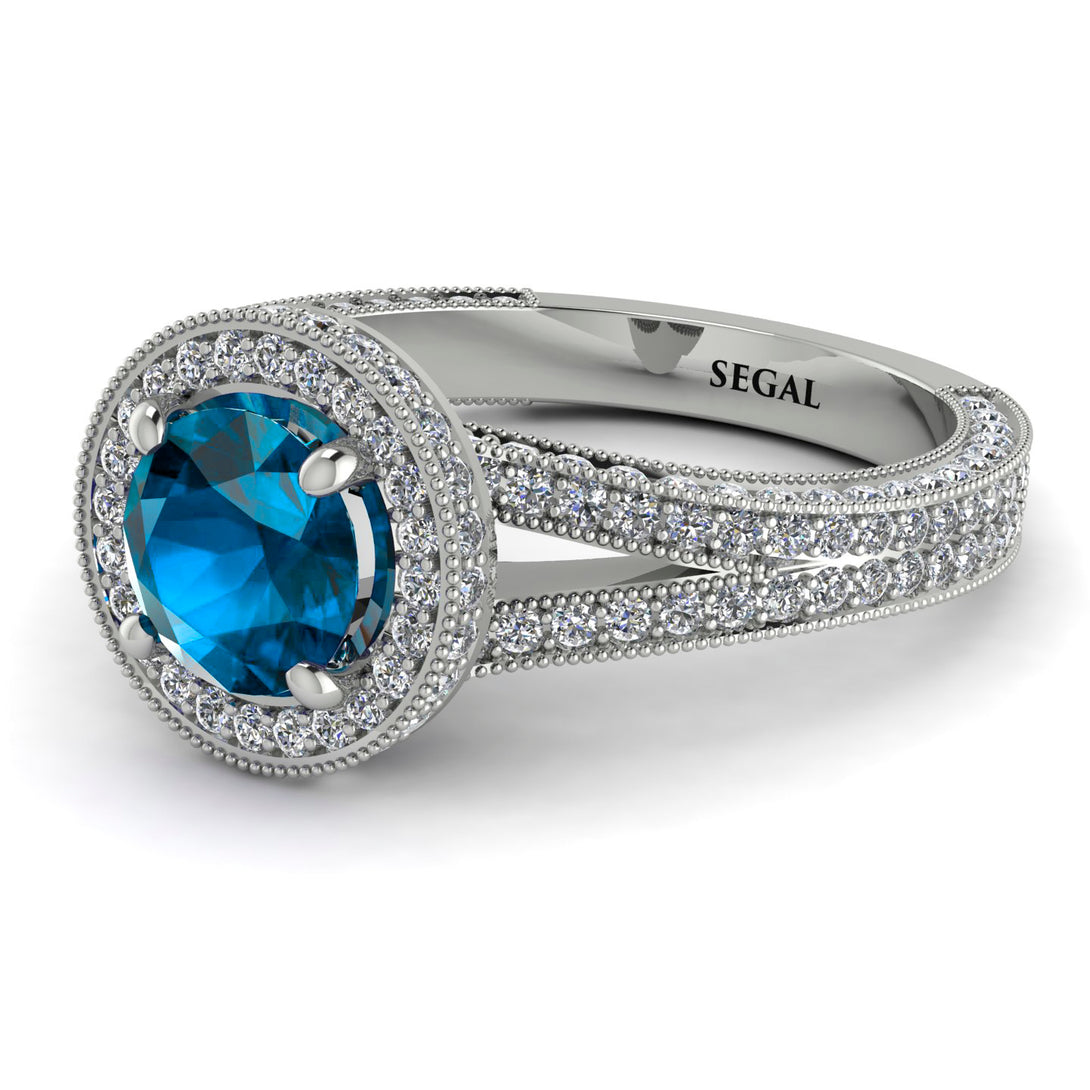 Milgrain Round Blue Topaz Engagement Ring - Payton No. 503