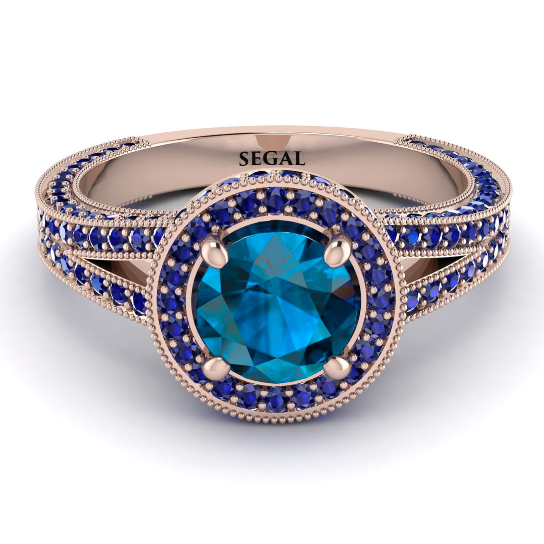 Milgrain Round Blue Topaz Engagement Ring - Payton No. 514