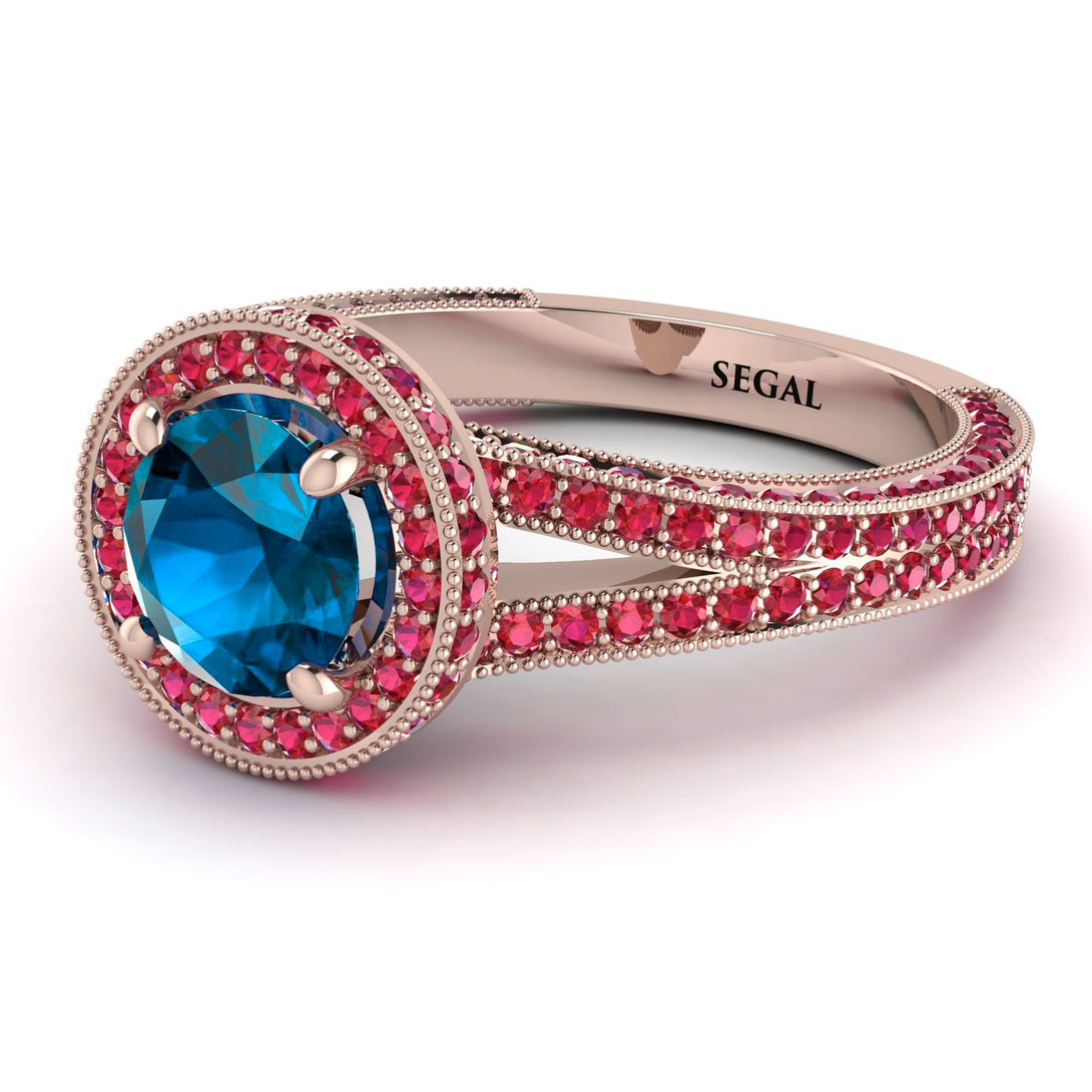 Milgrain Round Blue Topaz Engagement Ring - Payton No. 511