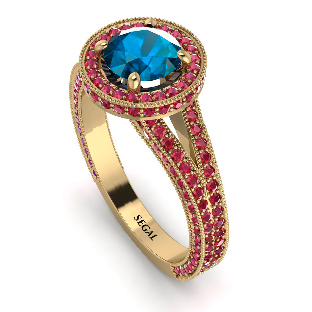 Milgrain Round Blue Topaz Engagement Ring - Payton No. 510
